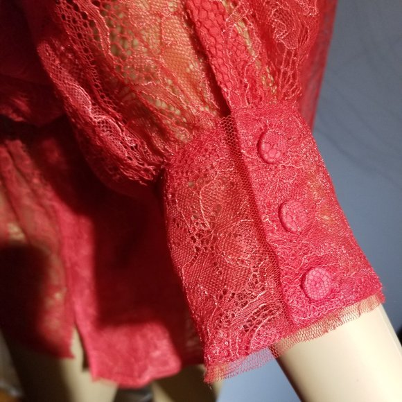 BCBG MaxAzria red lace blouse size L - Picture 4 of 10